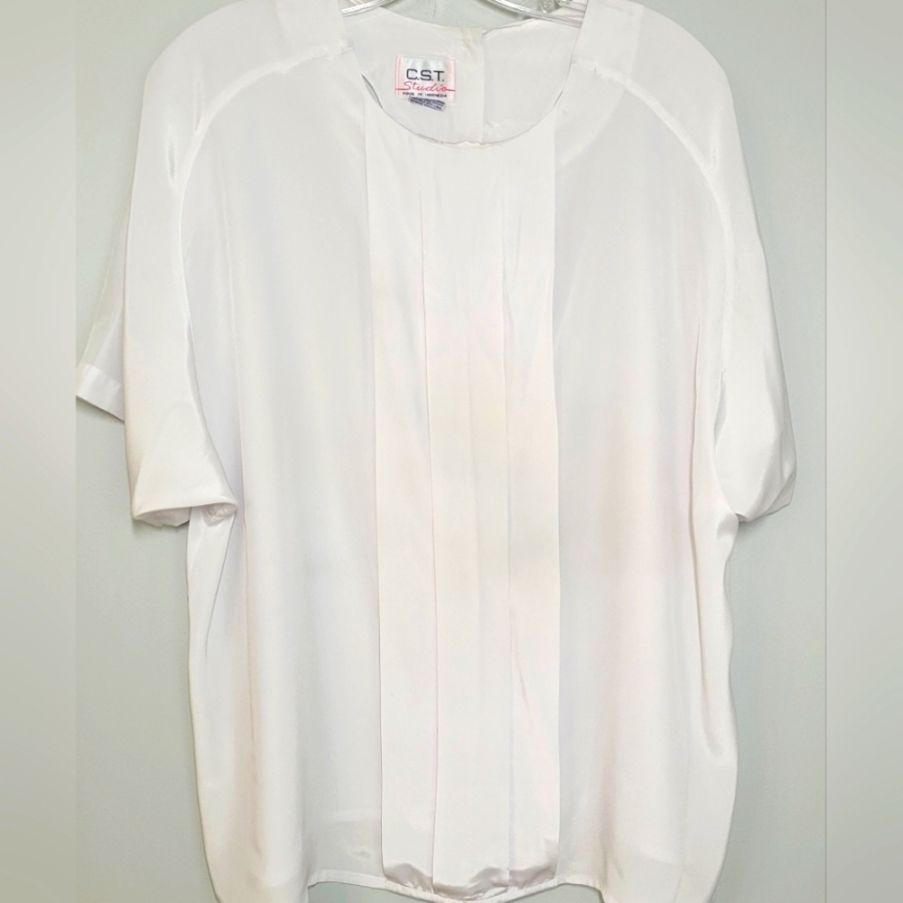 CST Studio Dress Blouse Short Sleeve Size 38 Xxl White NWOT